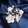 Broszki retro eleganckie kobiety modne kwiat wiśni choinka wieniec broch brooch pin prosta szalik klamra perłowa cyrkon Broche Pins