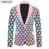 Men's Suits Blazers Pink Fish Scale Sequins Glitter Velvet Blazer Men Slim Fit One Button Shiny Suit Jacket Mens Wedding Party Dinner Costume Homme 231110