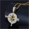 Pendant Necklaces Nautical Compass Necklace For Mens Hiphop Jewelry Gold Sier Plated Fashion Women Hip Hop Drop Delivery Pend Dhgarden Otvhe