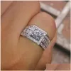 Mit Seitensteinen Herrenringe Mode Sier Edelstein-Verlobungsring für Frauen Simated Diamond Jewelry Drop Delivery Dhgarden Otfox