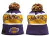 Lakers Boneies los Angeles Beanie Cap laine chaude sport tricot tricot basketball nord-américain équipe rayée de touche USA collège chapeaux de pom aux hommes hommes a14