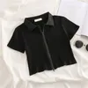 T-Shirts Kinder Sommer T-Shirt Mädchen Gestreiftes T-Shirt Hohe Taille Crop Short Zipper Slim Sleeve Top 230412