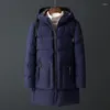 Mężczyzny Down 4xl Winter Mens Jackets Płaszcze grube Parka Men 2023 Hood Parkas zamek błyskawiczny z ciepłym płaszczem z kieszeni -20 stopni na długi styl