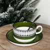 Koffiepotten Retro Groene Keramische Kopjes En Schoteltjes Set Grote Capaciteit Mok Bloem Creatieve Nordic Middagkopjes.