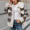 Trench da donna Moda Inverno Caldo Donna Lady Parka Capispalla Plaid Stampato Patchwork Risvolto Soffice Teddy Coat Giacca di peluche