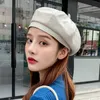 Berets HT3405 Spring Autumn Hat Women Beret Vintage PU Leather Artist Painter Octagonal Lady Solid Black Grey Beige