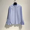 Blusas femininas 2023 outono inverno japonês balão manguito puro algodão commuting elegante em linha reta all-matching gola camisa branca para