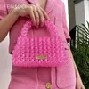 Borse da sera Borsa con perline di perle di marca Borsa a mano in pietra di cristallo acrilico trasparente Borsa da donna fatta a mano per feste estive piccola borsa a secchiello 230412