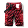 Mäns byxor Pure Cotton Summer Mens Cargo Shorts Boys Casual Pocketwear Male Long Bermuda Graphic Striped Z155 230412