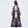 Kvinnor grundläggande avslappnade klänningar Ny landningsbanan Summer Floral Vacation Dress Vintage Women Stand Collar Chiffon Flower Print Lantern Sleeve Ball Gown Midi Vestidos 2024