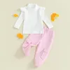 Комплекты одежды для маленьких девочек, осенние штаны из 2 предметов, белые топы в рубчик с длинными рукавами и рюшами, рубашка розового цвета-карго