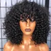 Peruca curta afro encaracolada de densidade 180 para mulheres Bob encaracolado peruca de cabelo humano com franja preta/marrom/vermelha sintética resistente ao calor