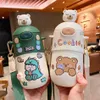 Bottiglia termica per orso Kawaii da 500 ml Bottiglia per acqua in paglia per bambini carina Bottiglie per bevande termiche per studentesse in acciaio inossidabile isolate 21101224T