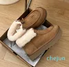 sheepskin wool integrated short boots female winter zipper puffy cake bottom matte cowhide snow boot