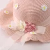 Hattar flickor strå hatt sommarvävd band blomma utomhus strand sol fiskare mössa solskyddsmedel motorhuven axelväska