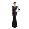 Grenn Elegant O Neck Evening Dress Simple Black Sequin Dress Hlaf Sleeve Dress For Women Formal Party Dress