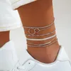 Anklets Kunjoe 6pcs/set Punk Metal Circular Flat Snake Chain Anklet For Women Men Hip Hop Foot Party Jewelry Gift