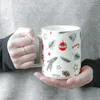 Tazas de cerámica nórdica de gran capacidad, taza Retro de Navidad para desayuno, leche, café, té con taza de agua cubierta, vasos creativos