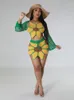Zweiteiliges Kleid Damen Langarmshirts und Minirock Handgehäkelter Sonnenblumen-Badeanzug Cover Ups 2023 Sommer 2 Set Strandanzüge