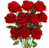 Розы искусственные цветы роза цветочный ветвь искусственные красные розы настоящие прикосновения фальшивая роза для свадебного домашнего декора