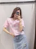 Camicette da donna 2023 Estate Moda casual da donna a maniche corte Dolce bambola Colletto Ruffle Rosa Ricamo Camicia Top