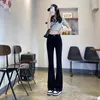 Jeans femininos de alta qualidade Qiu Dong Bootleg para mulheres com cintura alta e show de alto-falante