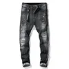 Mens Jeans Buraco Azul Calças Rasgadas Moda Itália Estilo Skinny Denim Pant Biker Motocicleta Rock Revival Calças