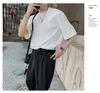 Korean Summer Shoulder Pad T-shirt för män Kort ärm Loose Casual T-shirts Round Neck Hip-Hop Streetwear Social Tee Tops 2023