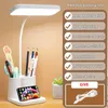 Skrivbordslampor LED -bordslampa med penna förvaring Ögonskydd Stepless Dimning USB Desk Lamp Study Children Smart LED Bedside Night Light P230412