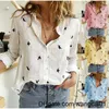 Women's Blouses Shirts Women's Birds Print Shirts 35% Cotton Long Seve Fa Tops Spring Summer Loose Casual Office Ladies Shirt Plus Size 412&3