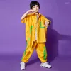 Stage desgaste infantil Hip Hop mostrando roupas amarelas de manga curta Tops calças de rua para meninos meninos de dança de jazz