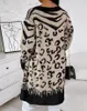 Kvinnors stickor Cardigan för kvinnor Casual Long Sleeve Leopard Print Open Front Longline Knit Caots 2023 Autumn Clothing Fashion Outerwear Top