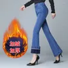 Jeans pour femmes Bell-Bottom Winter Velvet Mid Taille Pantalon Slim Femmes Épaississement Thermique Flare Pantalon Taille 26-36