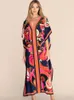 Kvinnors badkläder Bohemian Dress Print Beach täcker pareos de playa mujer över storlek baddräkt täcker mantel kaftan tunika maxi klänning 230412