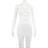 Sıradan Elbiseler Yaz 2023 Metal Zincir Yular Kolsuz Mini Elbise Açık Geri Dövme Patchwork Slim Bodycon Vestidos Kadın Gecesi