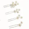 Hair Clips 4PCS White Plant Flower Pins Wedding Jewelry Accessories Bridal Women Tiara Head Decoration Ornament