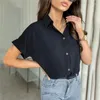 Women's Blouses 2023 Casual vrouwen T -shirts Witte korte mouw Solid Blouse Fashion Office Work Button Summer Tops