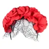 Bandanas Floral Headbands Women Halloween Artificial Flower Black Mesh Hairband Miss Mexican Flowers