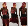 Stage Wear 2023 Latin Dance Dress Women Ćwiczenie ubrania Leoparda seksowna siatka topy spódnica Kostium Fringe DNV17369