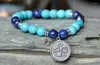 Filo Om Yoga Bracciale Fiducia Mala Perline Rotonde 8MM Perline Turchesi Sodalite Pietra Gola Chakra Equilibrio