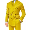 Żółte podwójne piersi Slim Fit dla mężczyzn Peaked Lapel Custom 2 -Place Wedding Groom Tuxedos Man Fashion Ubrania Kurtka 2012306