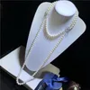 Łańcuchy ręcznie wiązane naturalne białe słodkowodne perły moda długie podwójny naszyjnik łańcuch sweter motyl mikro wkładek z cyrkonem akcesoria