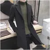 Men'S Trench Coats Mens Long Jacket Men Korean Woolen Coat 5Xl Plus Size Slim Fashion Windbreaker Outwear Casaco Mascino Drop Delive Dh2Qz