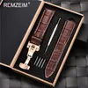 Watch Bands REMZEIM Watchband 16 17 18 19 20 21 22 23 24mm Calf Genuine Leather Strap Watch Band With Watchband Box Watch Accessories 230412