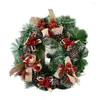装飾的な花2023メリークリスマスリース人工松ぼっくりレッドベリーガーランドハンギングフロントドアの壁の装飾