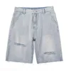 Herren-Shorts Sommer-Herren-Jeans-Shorts mit zerrissenen hellblauen, dünnen, gewaschenen, lockeren Shorts im koreanischen Design mit Originalkanten-Shorts im neutralen Stil 230412