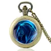 Montres de poche joli motif cheval bleu argent montre à Quartz Vintage pendentif horloge hommes femmes charme verre dôme collier cadeaux