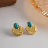 Stud -oorbellen Ethnic 18K Gold vergulde roestvrijstalen turquoise ingelegde sint -jakobsschelp Women Vintage Metal Jewelry Party cadeau