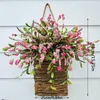 Fiori decorativi Ghirlanda di fiori artificiali Primavera Estate Fiori di campo Cesto appeso alla porta Cesto di bacche rosa Appendiabiti Agriturismo Cottage Ghirlanda