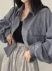 Vestes pour femmes Deeptown Harajuku velours côtelé recadrée femmes mode coréenne manteaux décontractés surdimensionnés Vintage Streetwear bouton ample Chic hauts